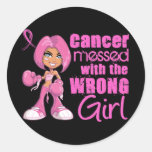 Messed With Wrong Girl Cartoon Breast Cancer Stickers