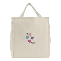 Messy Stitch Cute Hearts Mom Love Design Embroidered Bag