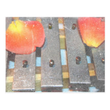metal bells rose petals grunge music design post cards