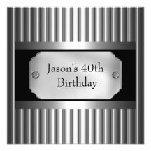 Metal Chrome Black White Style Silver Mens 40th Personalized Announcement