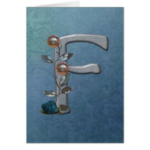 Metal Flowers Monogram F Greeting Cards