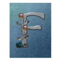 Metal Flowers Monogram F Post Cards