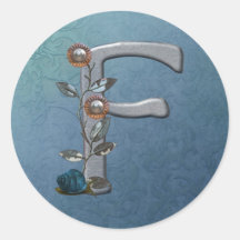 Metal Flowers Monogram F Stickers