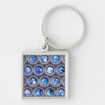 metal grate over a glowing blue plasma texture keychain