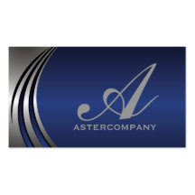 Metal silver grey blue eye-catching, monogram business card