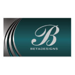Metal silver grey, dark teal eye-catching monogram business cards