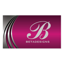 Metal silver grey fuchsia, eye-catching monogram business cards