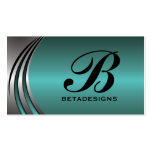 Metal silver grey teal, eye-catching monogram business cards