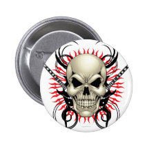 Metal Skull and Guitars design Button