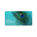 Metallic Aqua Blue Peacock Feather Address Label