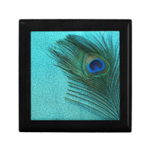 Metallic Aqua Blue Peacock Feather Jewelry Box