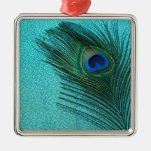 Metallic Aqua Blue Peacock Feather Ornament