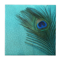 Metallic Aqua Blue Peacock Feather Tiles