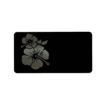 Metallic black and silver textured hibiscus custom address labels