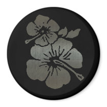 Metallic black and silver textured hibiscus fridge magnets