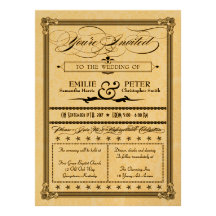 Metallic Black & Gold Damask Wedding Invite