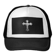 Metallic Crucifix on Black Leather Mesh Hat
