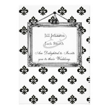 Metallic Fleur de lis (Black) Wedding Personalized Invitations