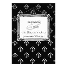 Metallic Fleur de lis (Silver) Wedding Custom Announcements