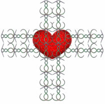 Metallic Flourish Cross with Red Heart Cut Out