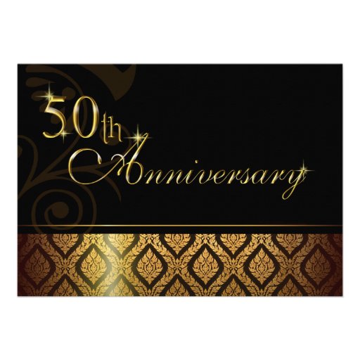Metallic Gold Brocade 50th Anniversary Invitation