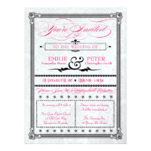 Metallic Hot Pink & Black Damask Wedding Invite