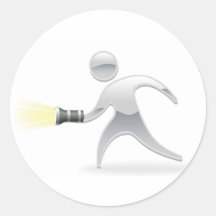 Metallic mascot with torch flashlight round sticker