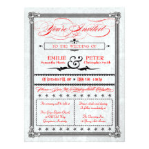 Metallic Red, Black & Silver Damask Wedding Invite