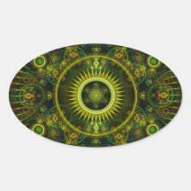 "Metatron's Magick Wheel" - Fractal Art Oval Stickers