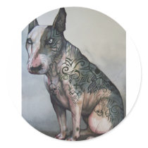 Mexican day of the dead bull terrier round sticker
