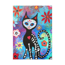Mexican El Gato Cat Dia de los muertos Gallery Wrapped Canvas