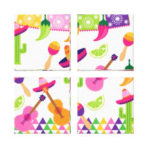 Mexican Fiesta Party Sombrero Saguaro Lime Peppers Canvas Print