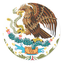 MEXICAN FLAG - MEXICO STYLE - COAT OF ARMS ROUND STICKERS