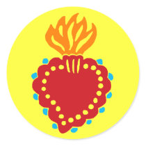 Mexican Folk Art Sacred Heart Round Stickers