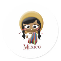 Mexican Girl Round Sticker