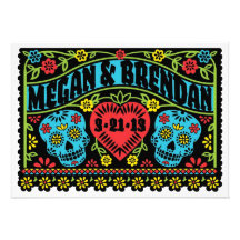 Mexican Papel Picado Skulls Wedding Invitation