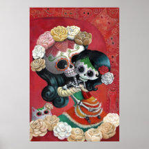 Mexican Skeleton Mother and Daughter Poster