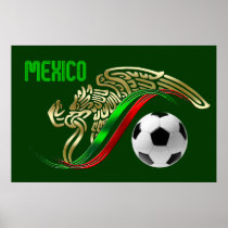 Mexico Futbol soccer Eagle and snake Mexican flag Print