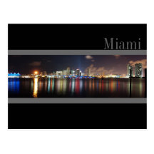 Miami Skyline at Night Panorama Photo- Postcard