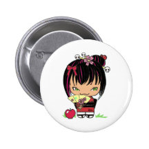 Miao effrayant mignon - poupée gothique de kokeshi badge avec épingle