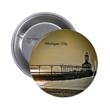 Michigan City Indiana Lighthouse Pinback Button