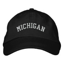 Michigan Embroidered Adjustable Cap Black Embroidered Baseball Cap
