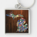 Michigan License Plate Map Keychain