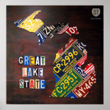 Michigan License Plate Map Print