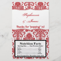 Microwave Popcorn Wrapper Red White Damask Lace Custom Flyer