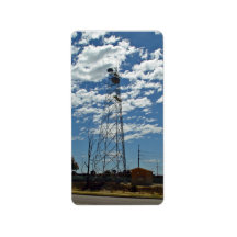Microwave relay dishes on a communications tower custom address labels