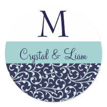 MIDNIGHT and SKY BLUE Damask Wedding Monogram