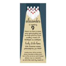 Midnight Blue Lucky Strike Bowling Birthday Party Custom Invite