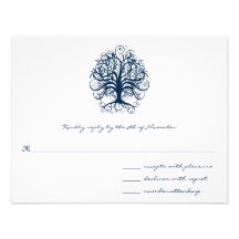 Midnight Blue Swirl Tree  Wedding  Response Card Announcement