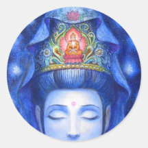 Midnight Zen Meditation Kuan Yin Round Stickers
